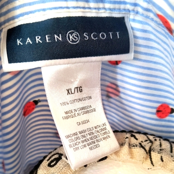 Karen And Scott Women's Blue Striped Shirt With Red Ladybugs. Size XL. - Picture 2 of 6